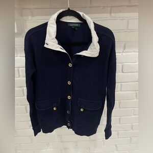 Lauren Ralph Lauren Womens Nautical Cardigan Jacket Navy Size Large Solid Preppy